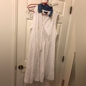 Sangria white eyelet shirt dress with chambray collar